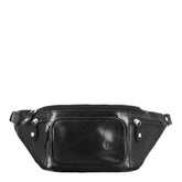 Classic men's bum bag in black multi-pocket leather