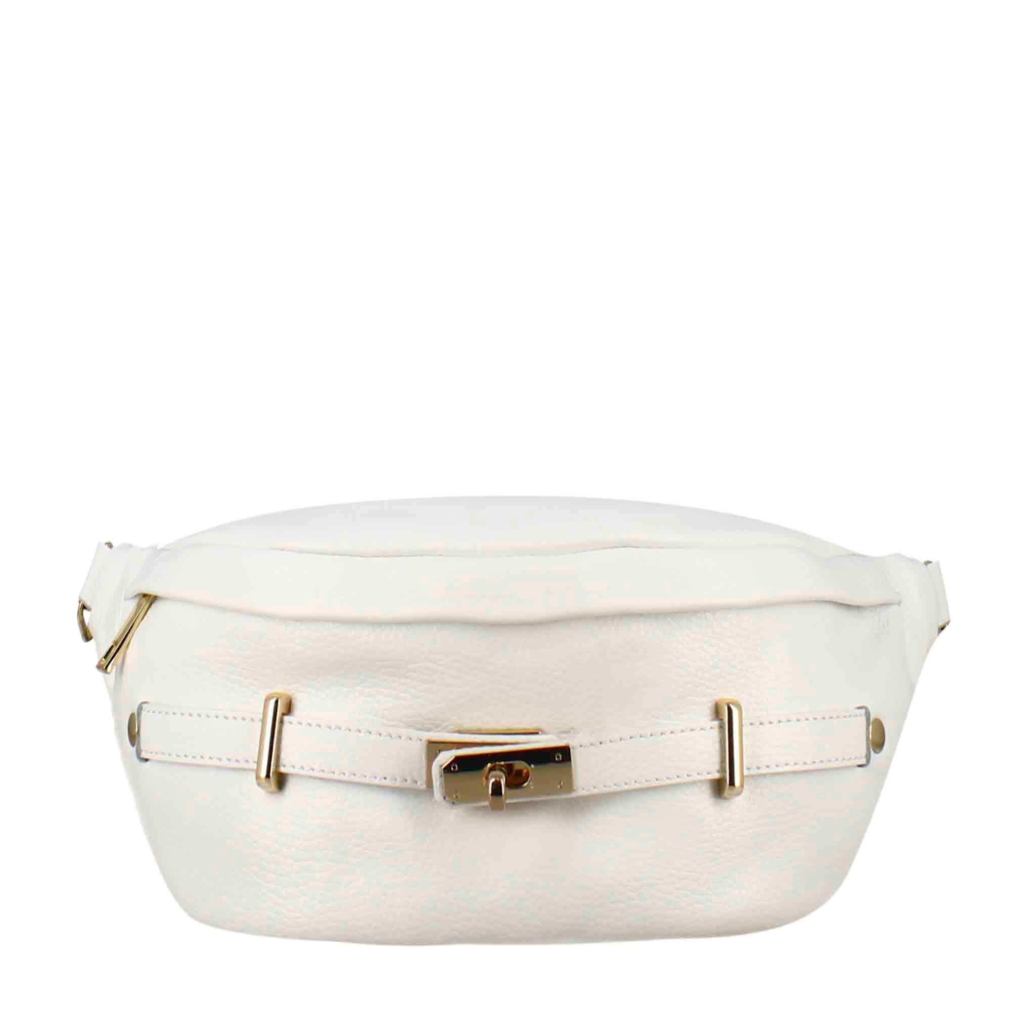Women's casual leather fanny pack in multiple colors with gold metal details