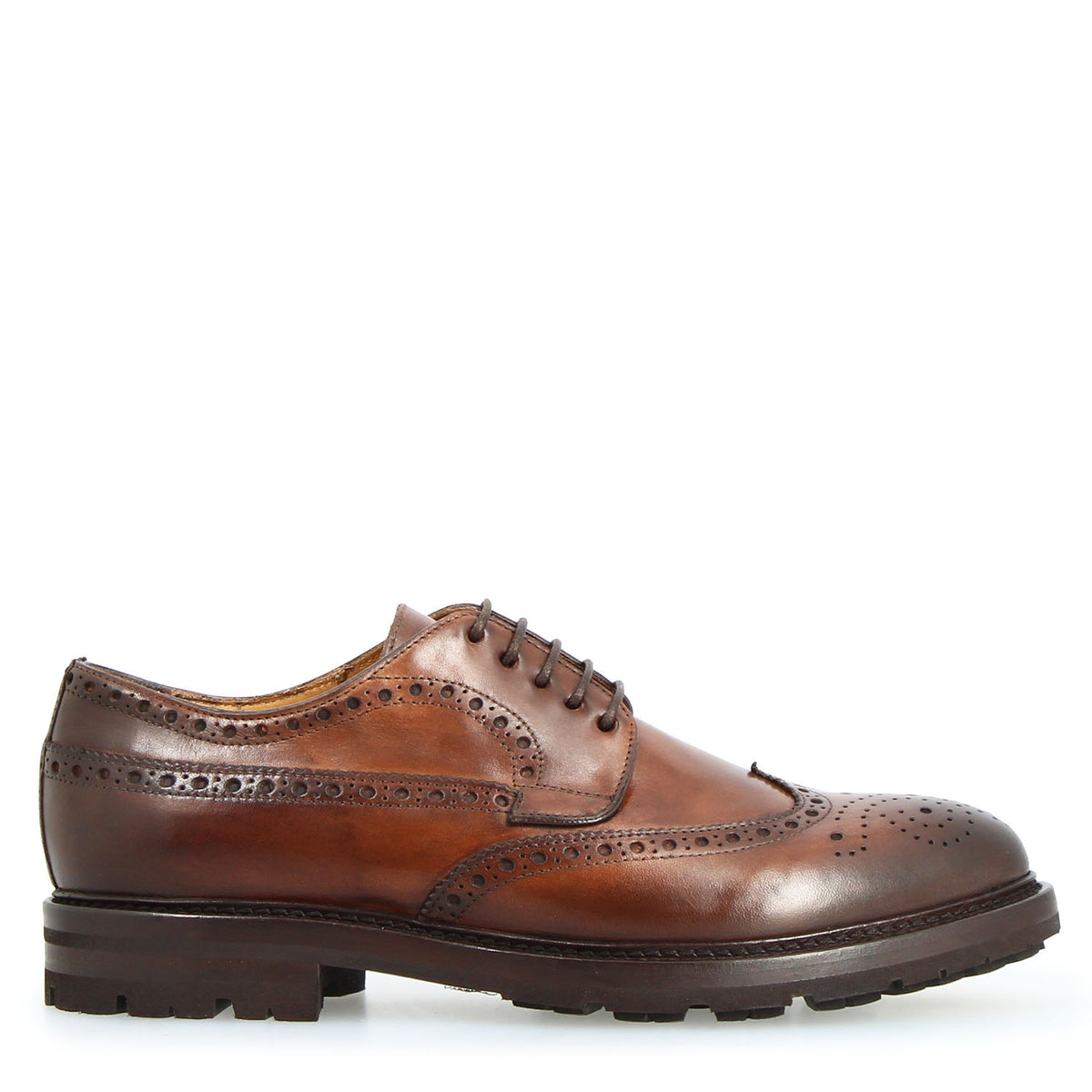 Massimo brown leather brogue derby for men with lugged sole - side view