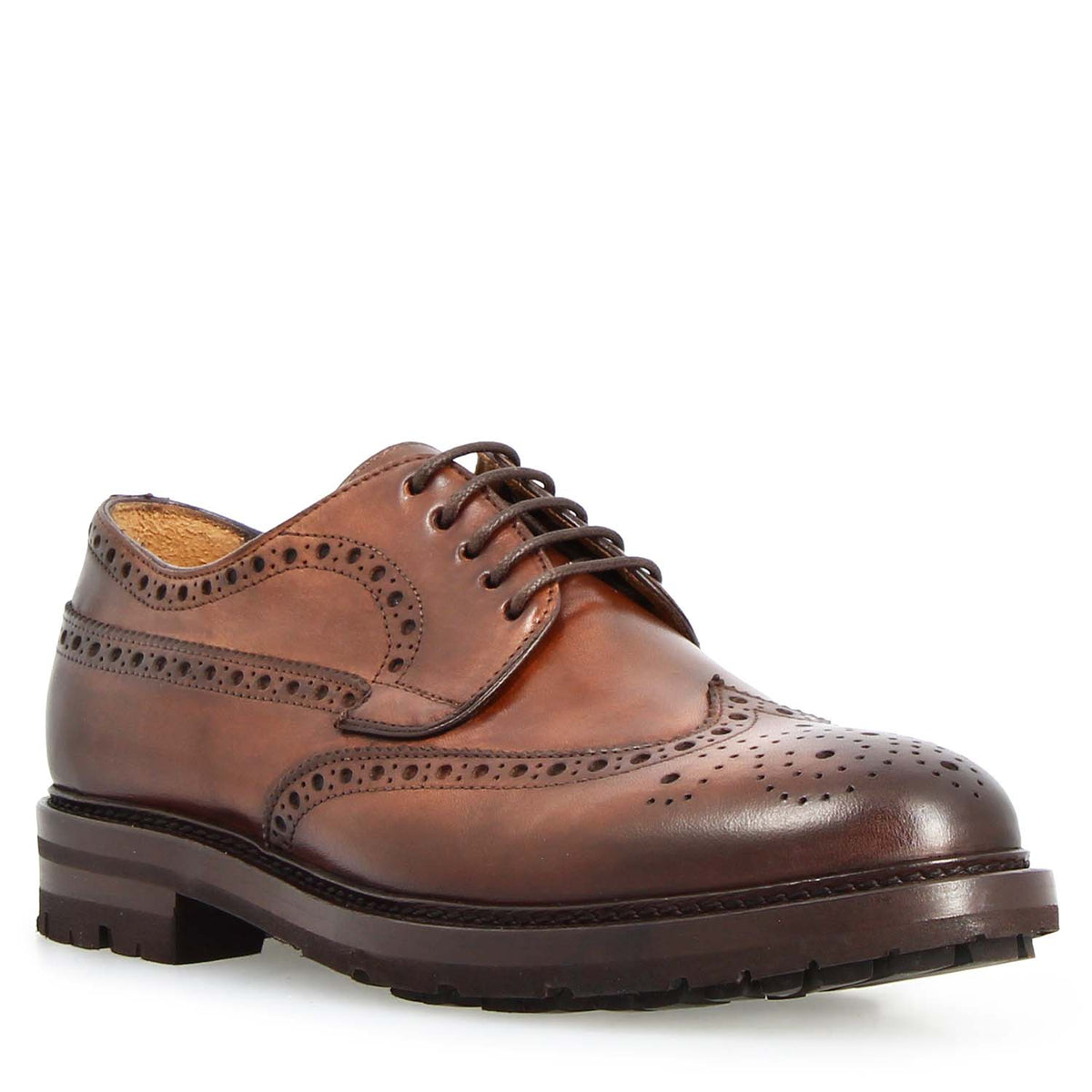 Massimo brown derby with full brogue detailing - three quarter view
