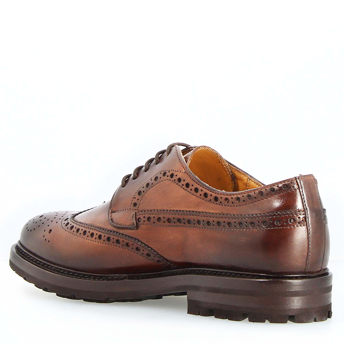 wingtip toe and perforated medallion on the Massimo brown derby