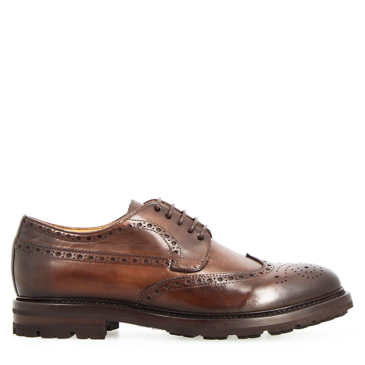 Massimo dark brown leather brogue derby for men with lugged sole - side view