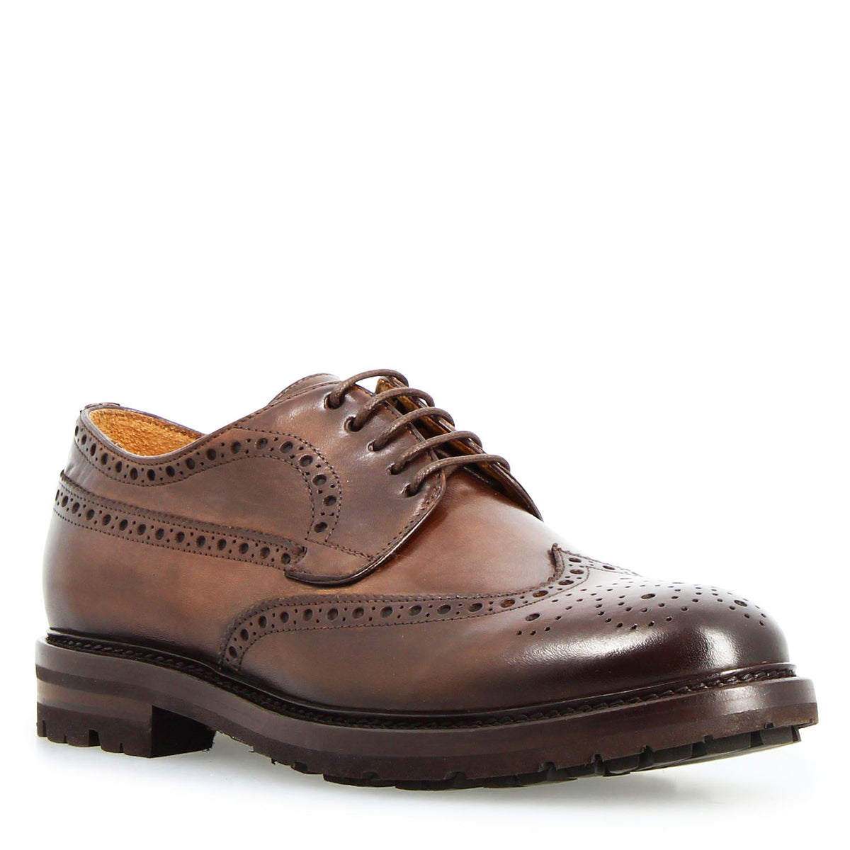 Massimo dark brown brogue derby with natural leather lining