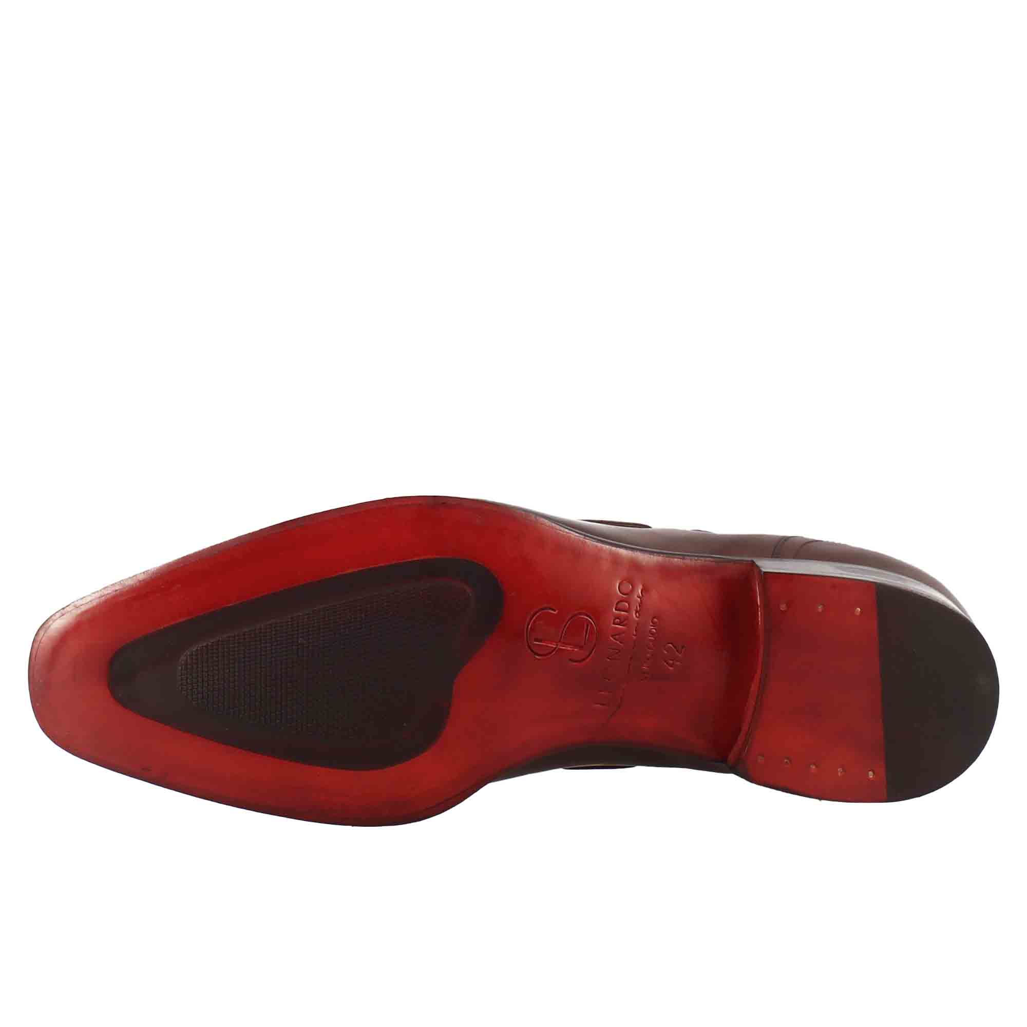 Mocassins à pompon en cuir marron pour hommes avec bout carré