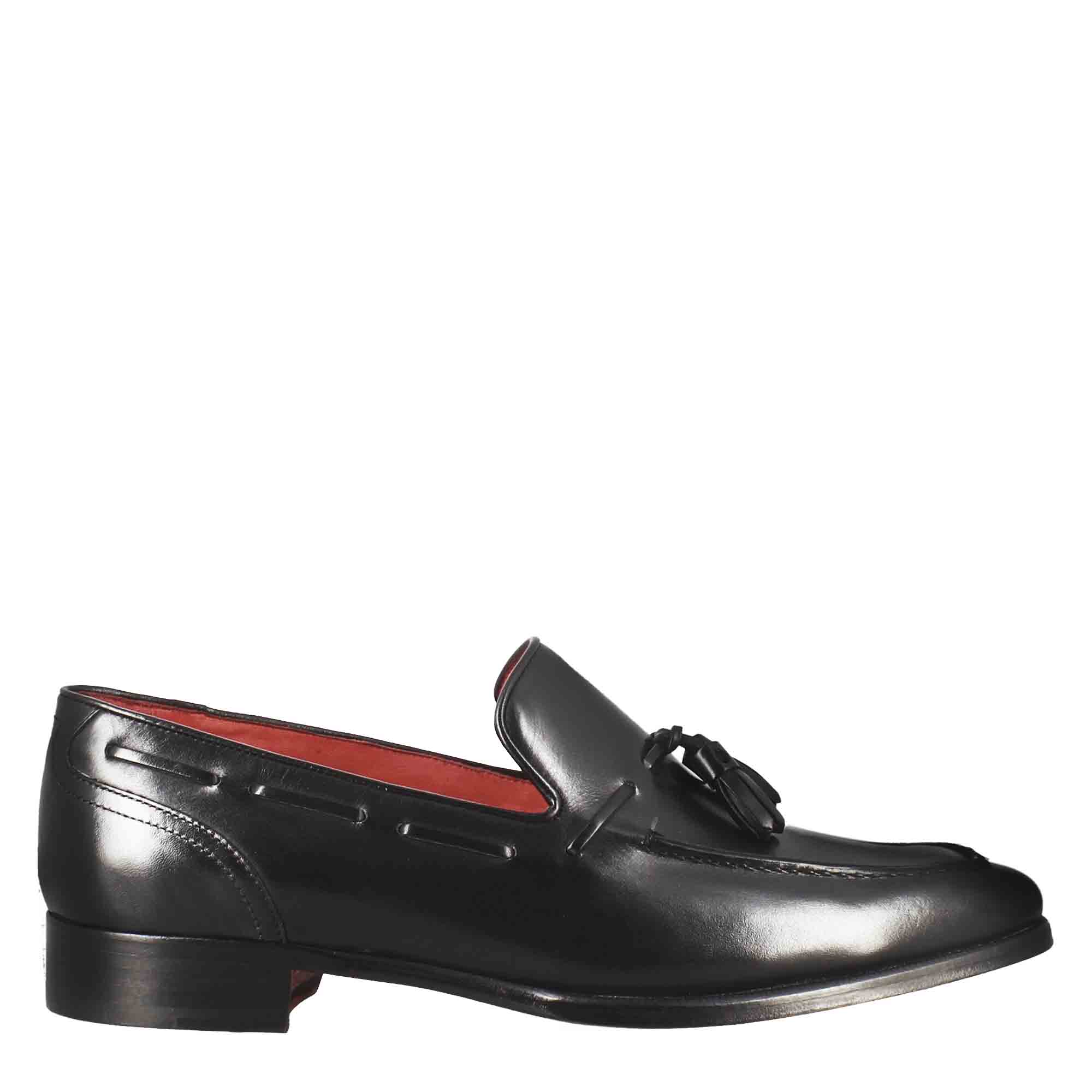 Mocassini Uomo Con Nappe In Pelle Scamosciata | Fodera In Vera Pelle, Suola Sintetica, Tacco 3 Cm | Vestibilità Standard, Colore Jersey-Black, Taglia EU 41