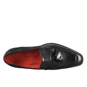 Men's moccasin with tassels in black with square toe