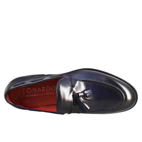 Moccasin with tassels for men in dark blue leather