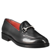 Women's black leather moccasin with buckle