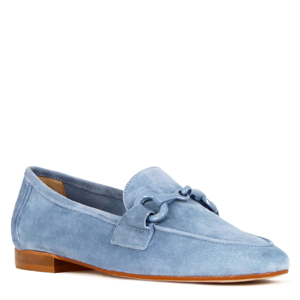 Women's suede moccasin with turquoise horsebit