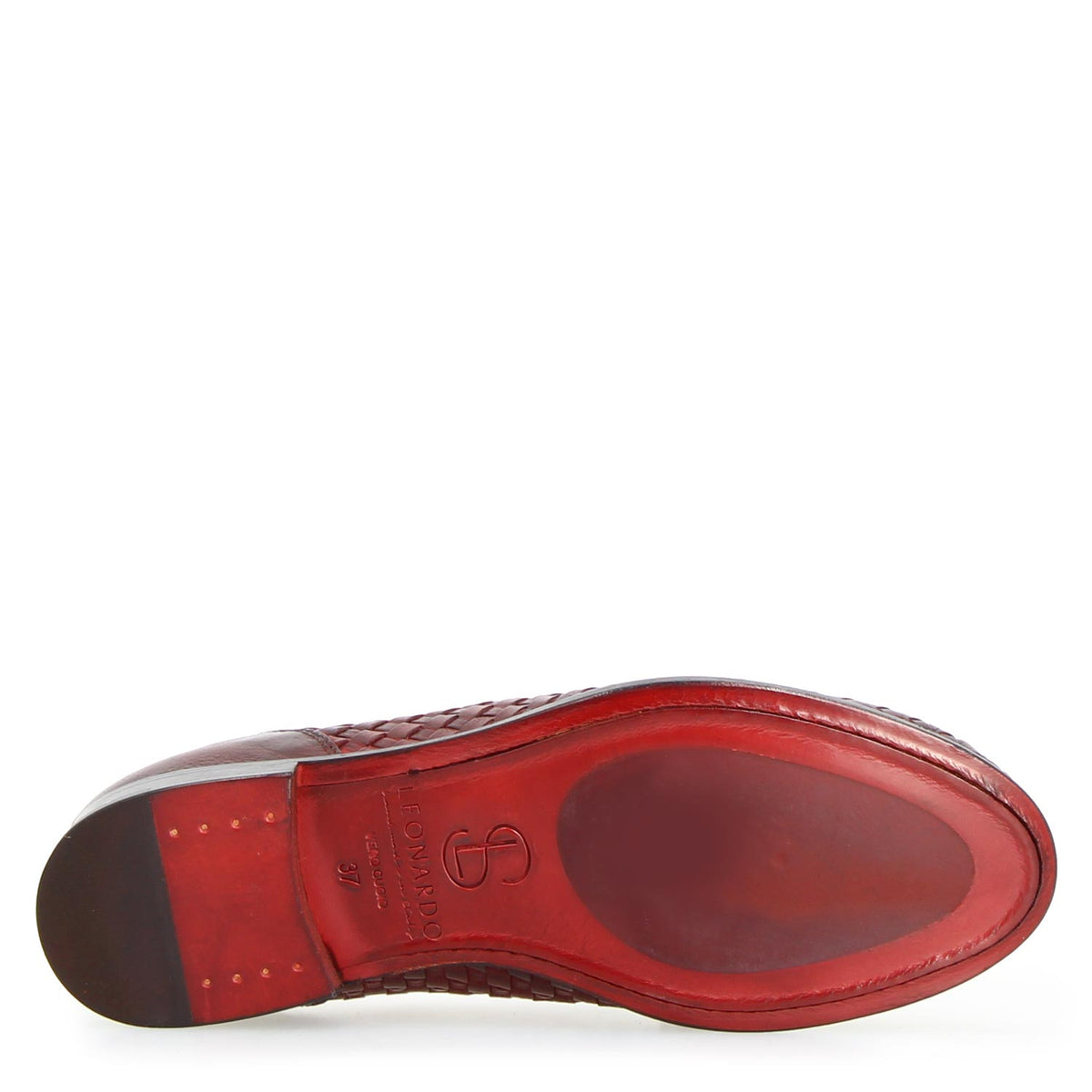 Mocassini da donna artigianali in pelle intrecciata rossa con nappine - LeonardoShoes