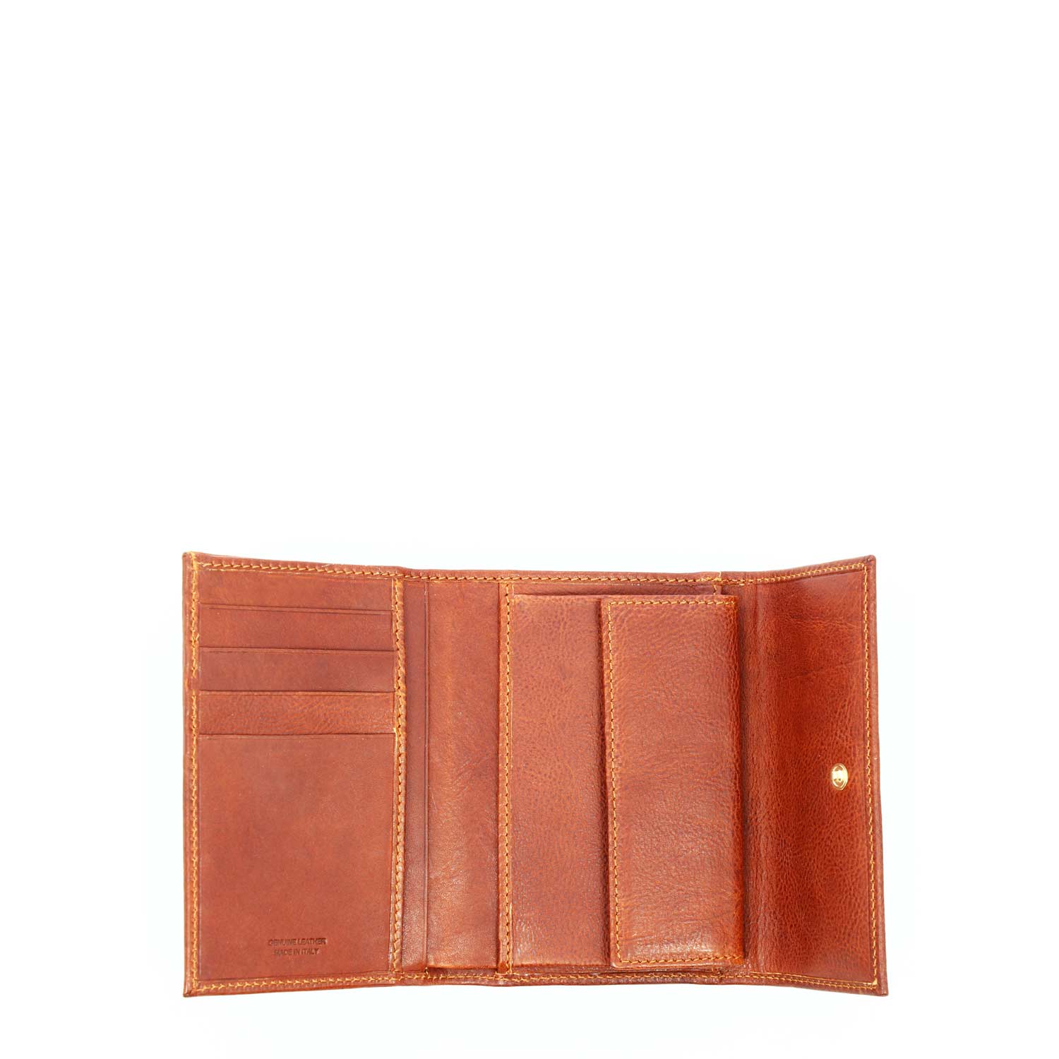 Brown leather wallet with card holder, banknote compartment, and coin pocket P1