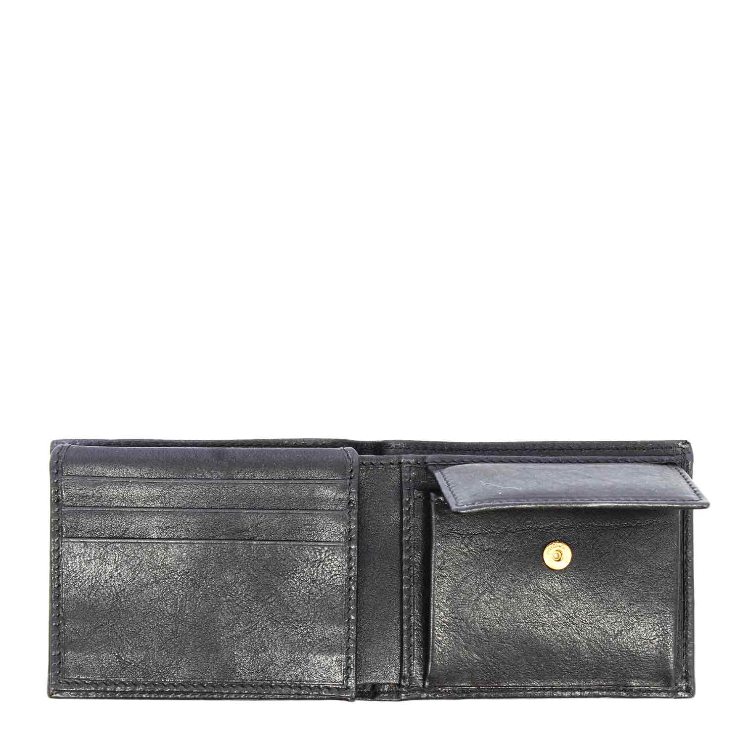 Black leather wallet with card, coin, and bill holder P4