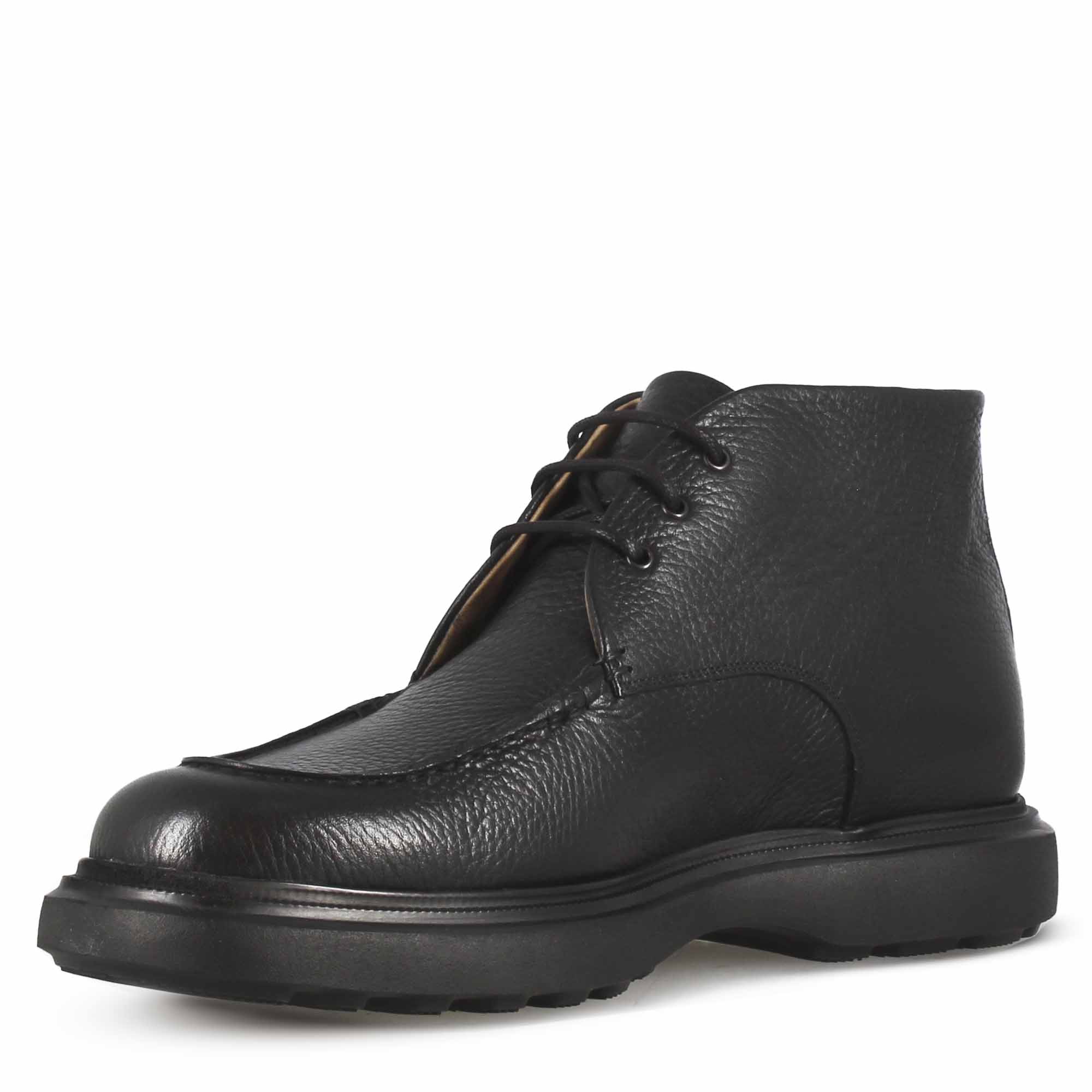 Bottine à lacets pour homme en cuir grainé noir et semelle