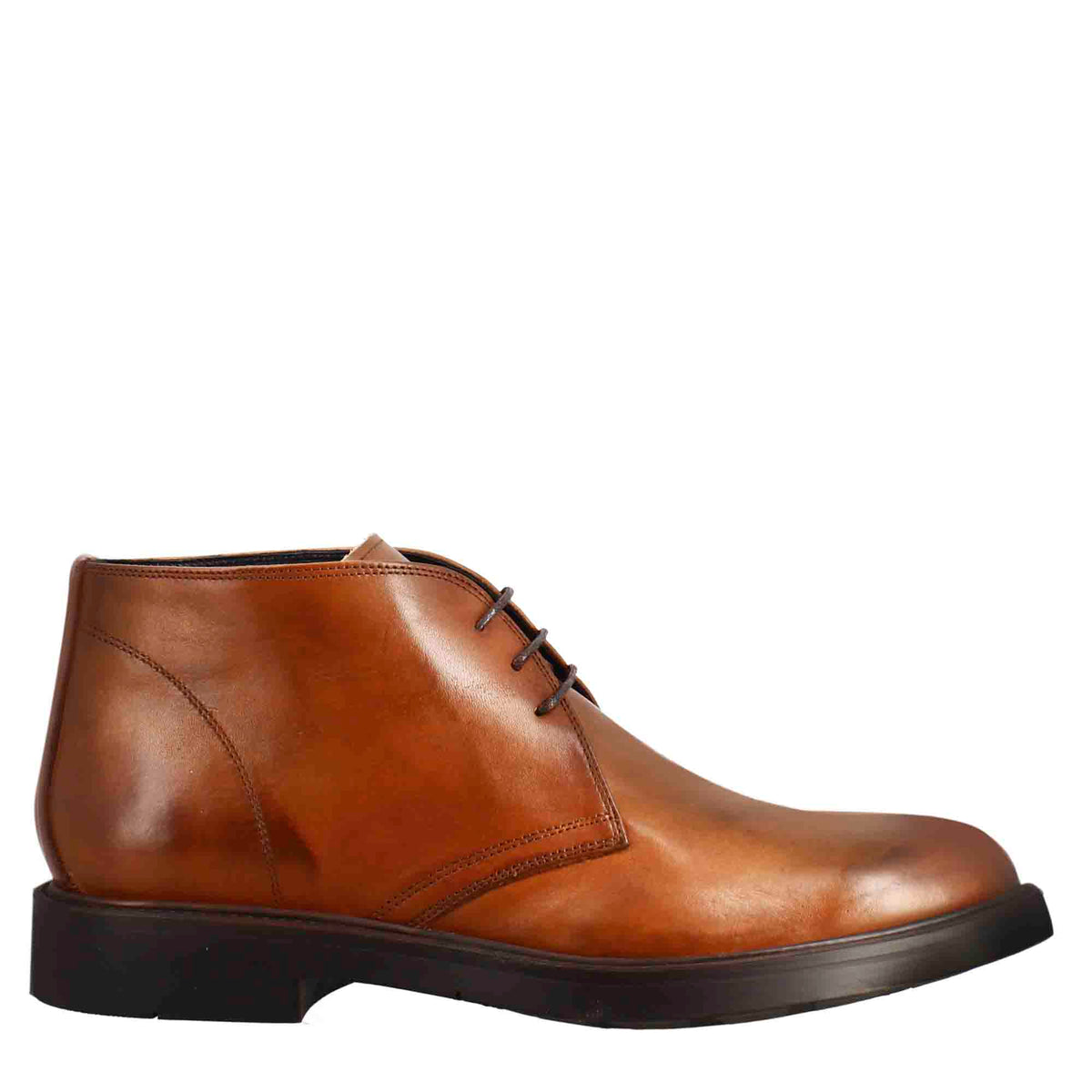 Smooth brown full-grain leather men's ankle boots