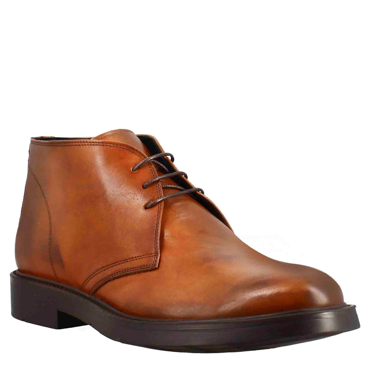 Smooth brown full-grain leather men's ankle boots