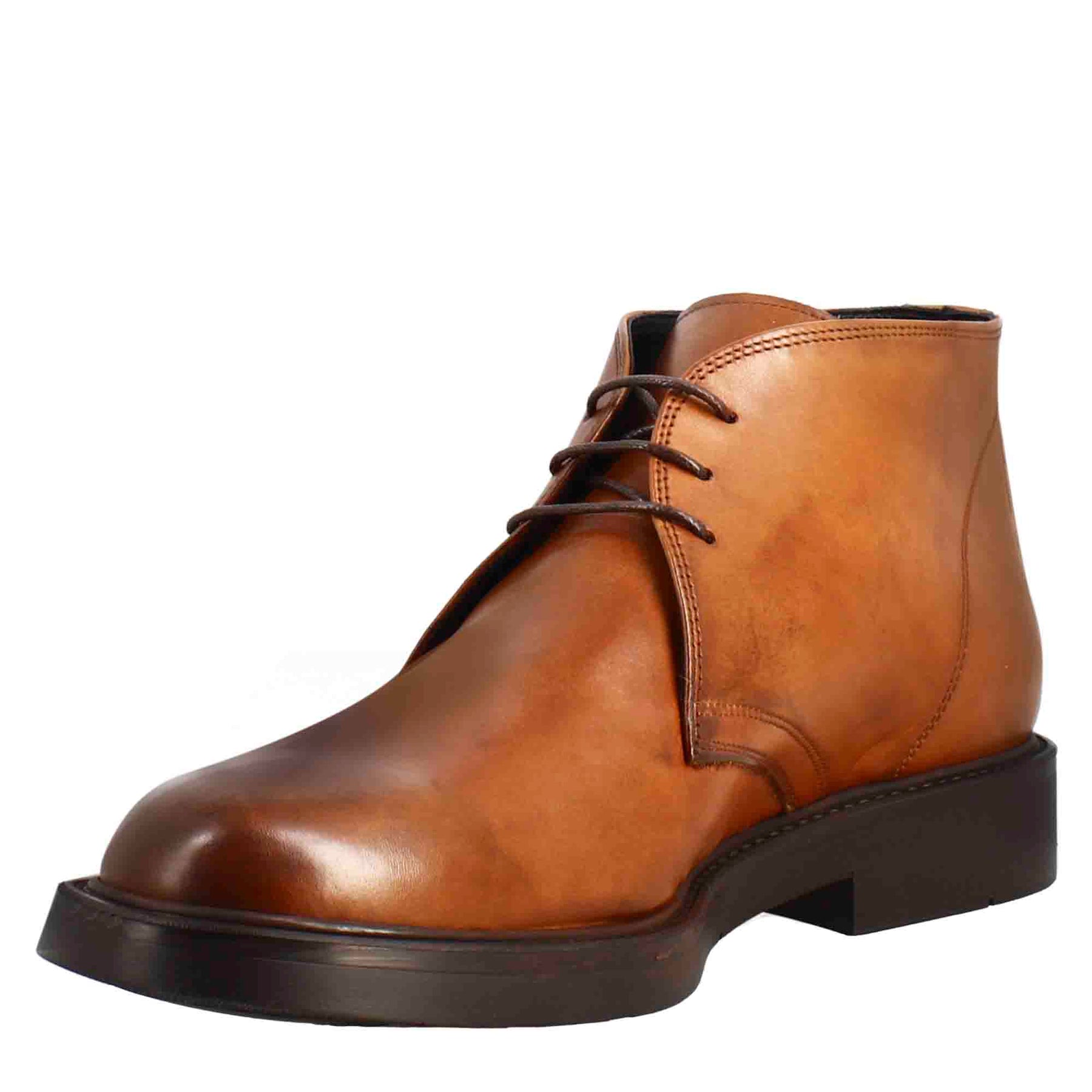 Smooth brown full-grain leather men's ankle boots