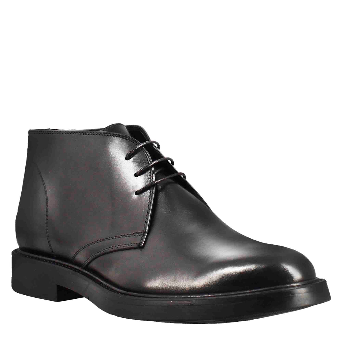 Bottines pour hommes en cuir lisse pleine fleur noir