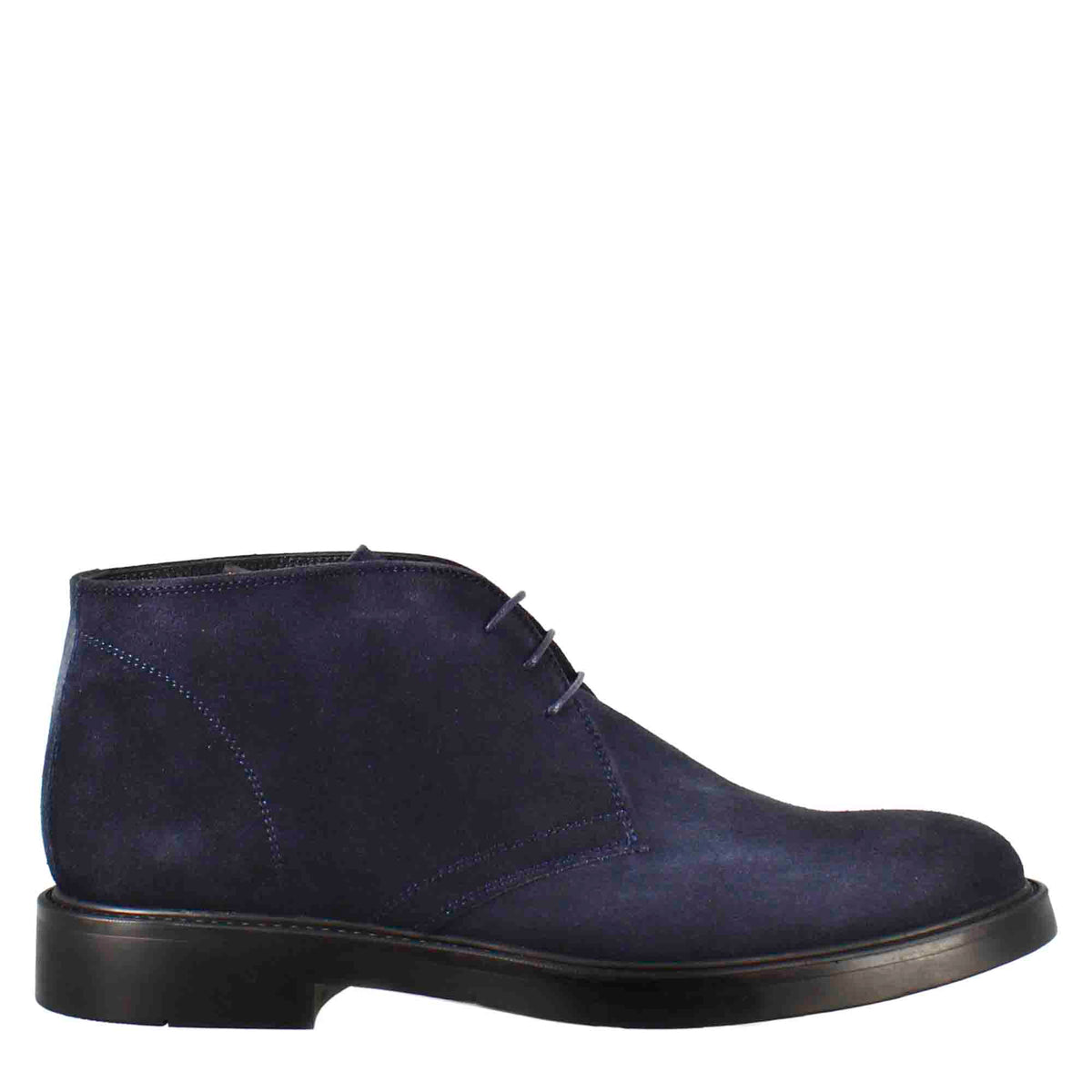 Smooth men's ankle boot in dark blue suede leather