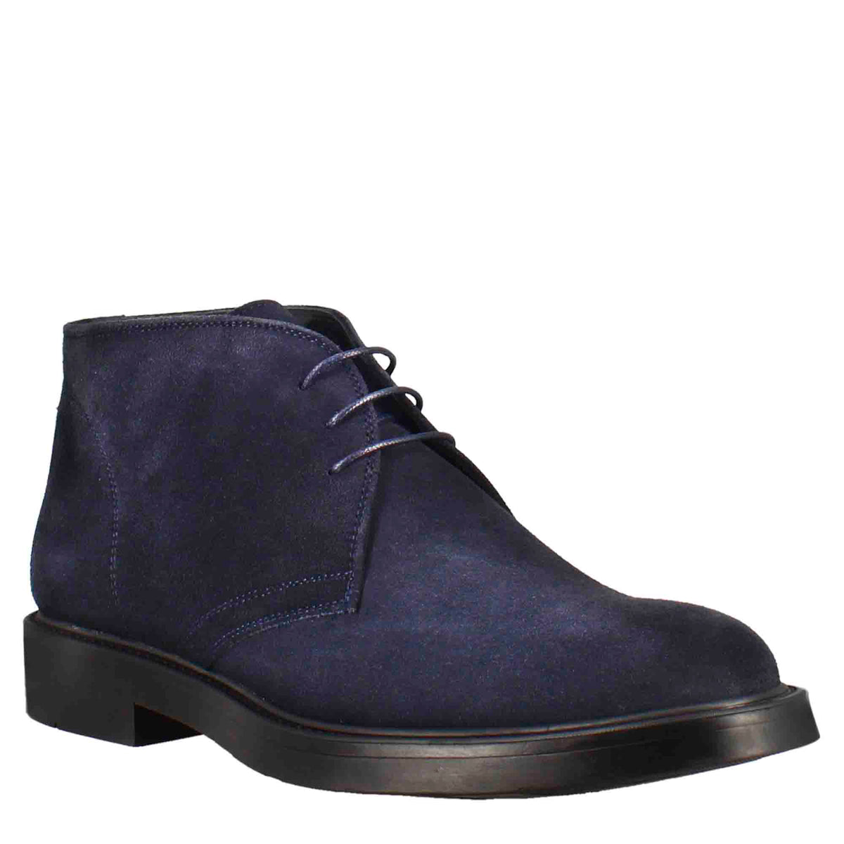 Smooth men's ankle boot in dark blue suede leather