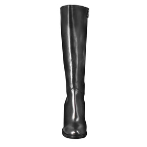 Smooth women's knee high boot with high heel in black leather