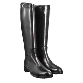 Smooth women's knee-high boot with low heel in black leather