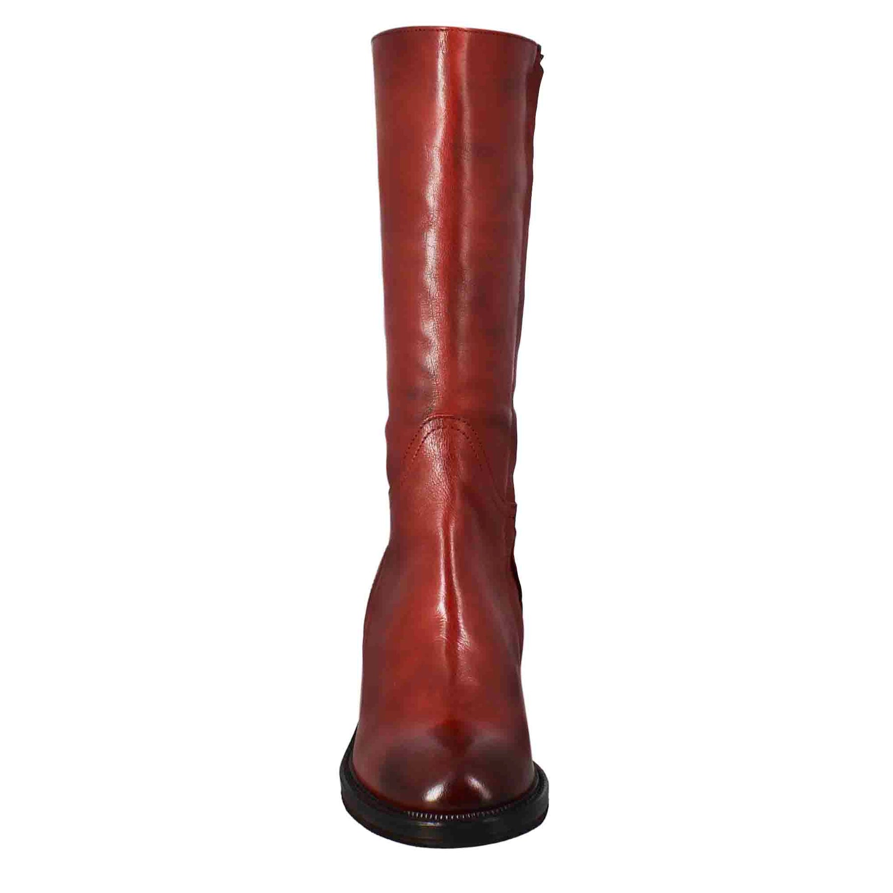 Wadenhoher Taucherstiefel mit Absatz aus gewaschenem Leder, Farbe rot