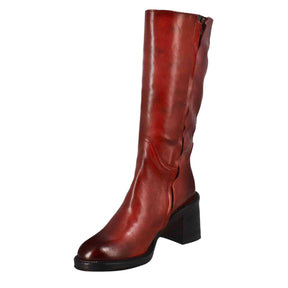 Women's calf-high diver boot with heel in red washed leather