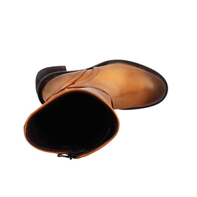 Wadenhoher Damen-Taucherstiefel mit Absatz aus gewaschenem Leder, Farbe dunkles Leder