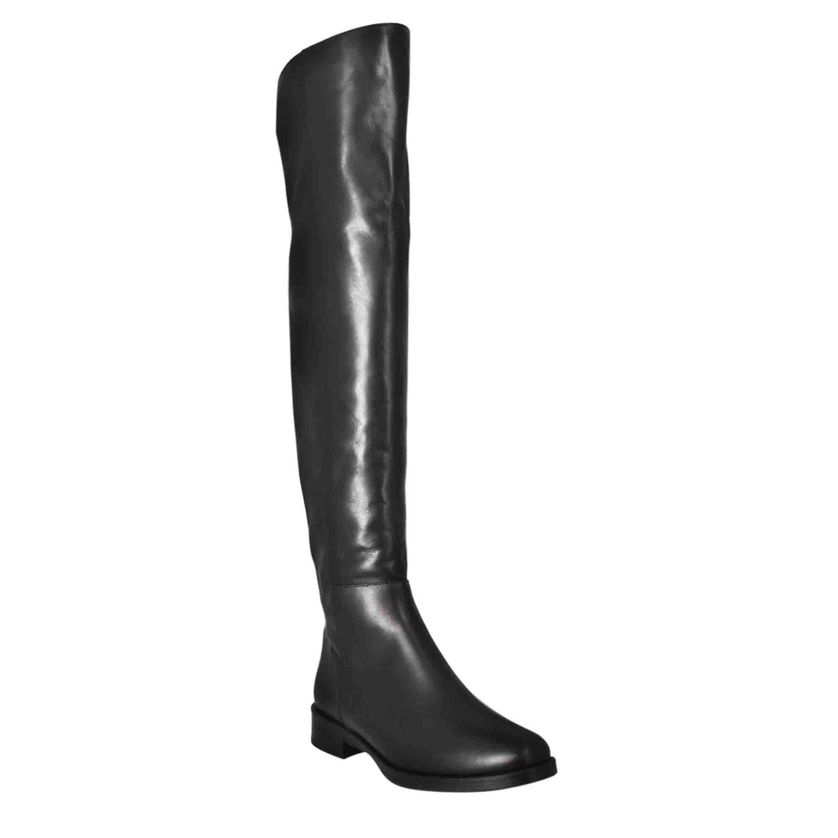 Cuissardes women's over-the-knee boots with low heel in black leather