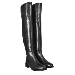 Cuissardes women's over-the-knee boots with low heel in black leather