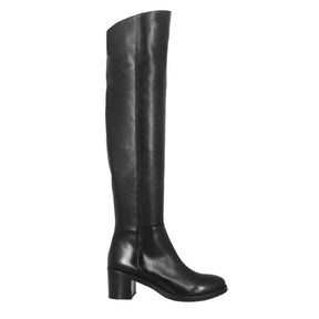 Smooth over-the-knee women's boot with medium heel in black leather
