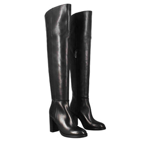 Women's over-the-knee boot with high heel in black leather