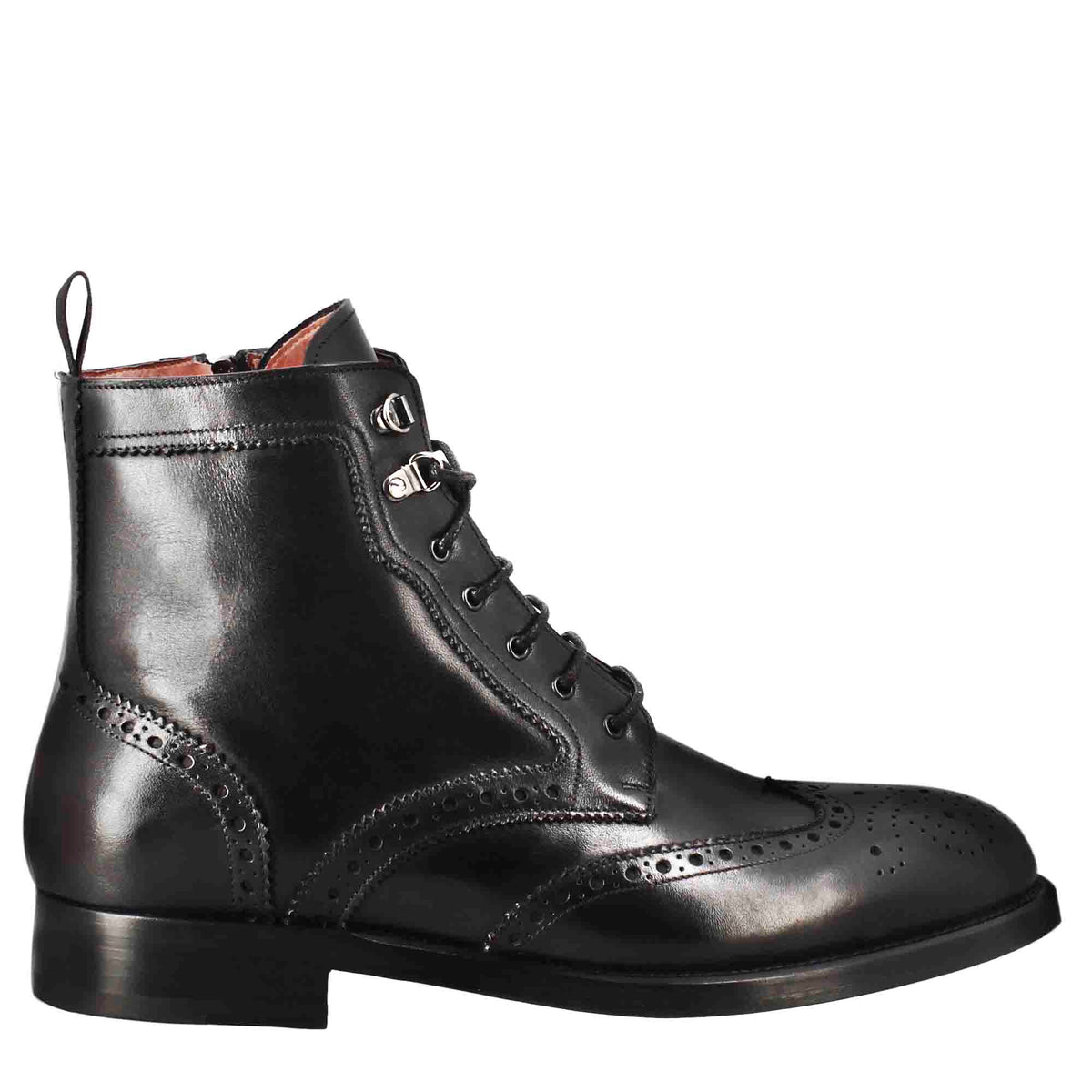 Bottine richelieu amphibie haute pour homme en cuir noir