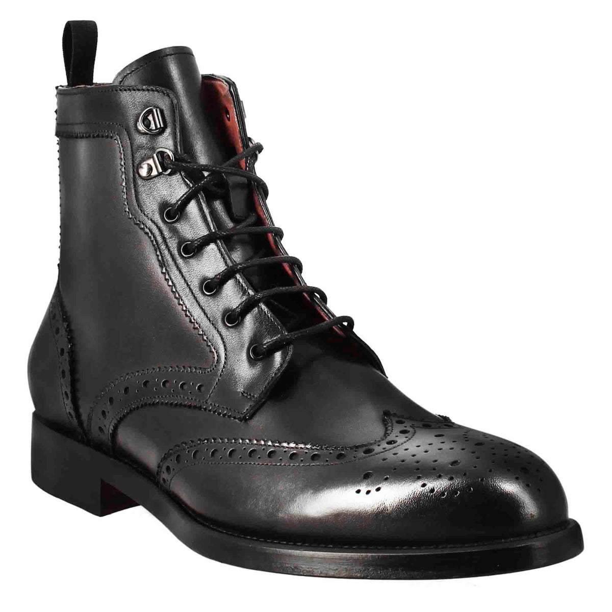 Bottine richelieu amphibie haute pour homme en cuir noir