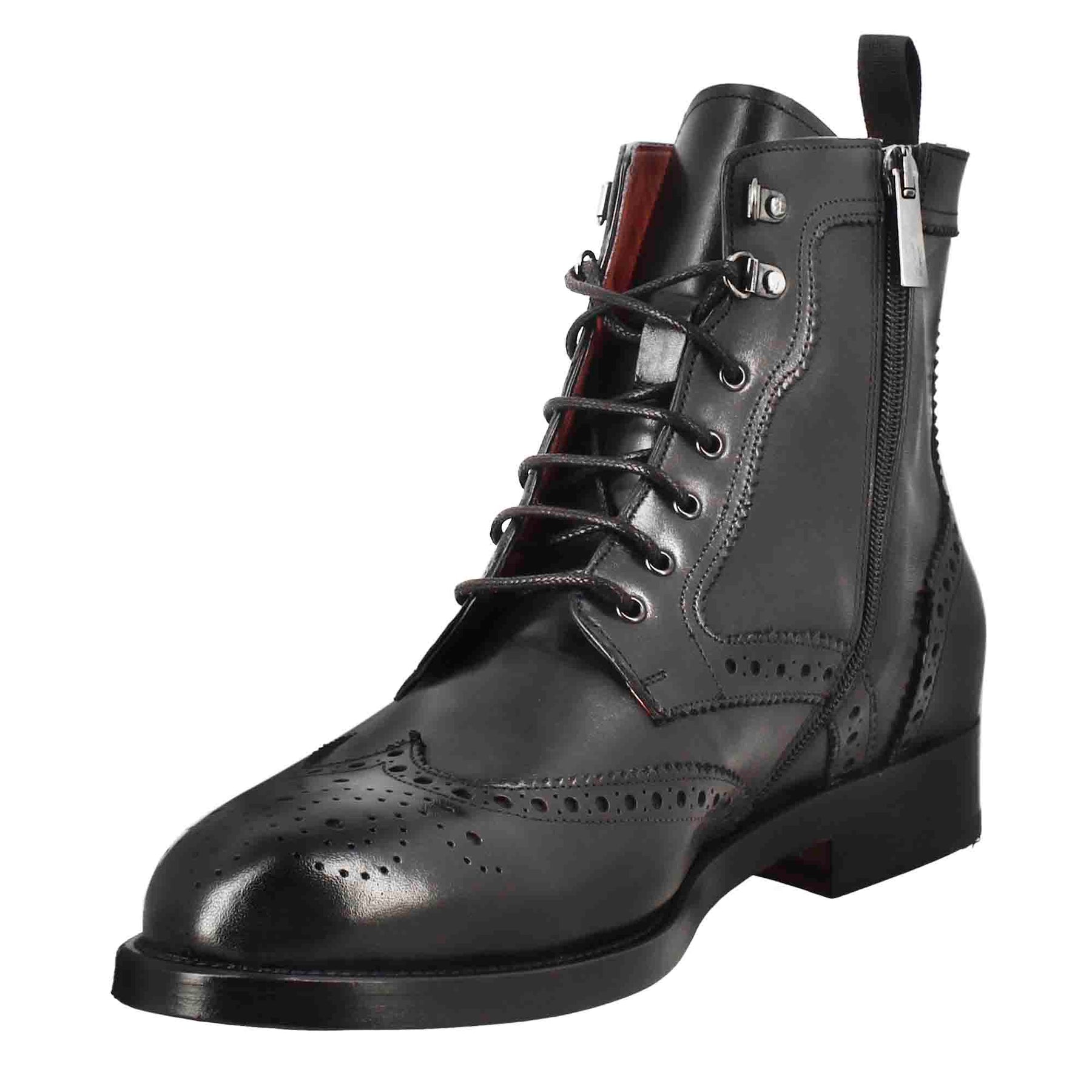 Men's high amphibious brogue boot in black leather