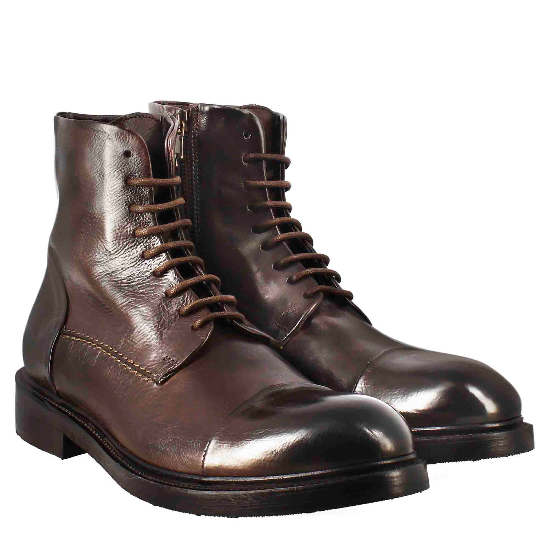 Men's high diver amphibian boot in washed leather in dark brown