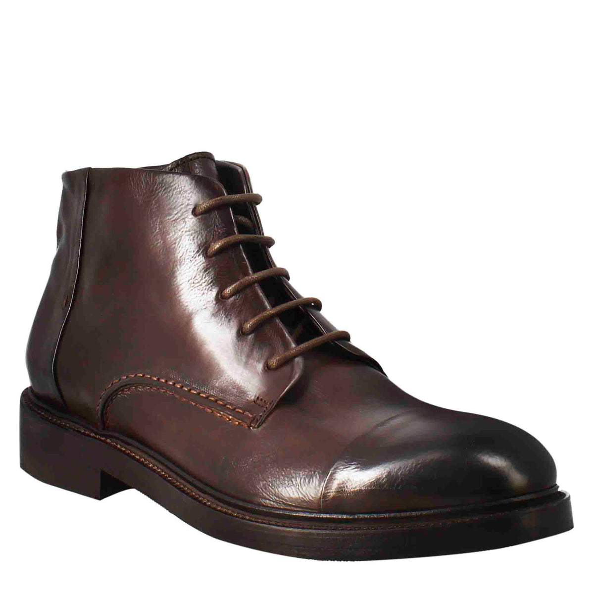 Botte amphibie pour hommes de plongée moyenne en cuir lavé marron foncé