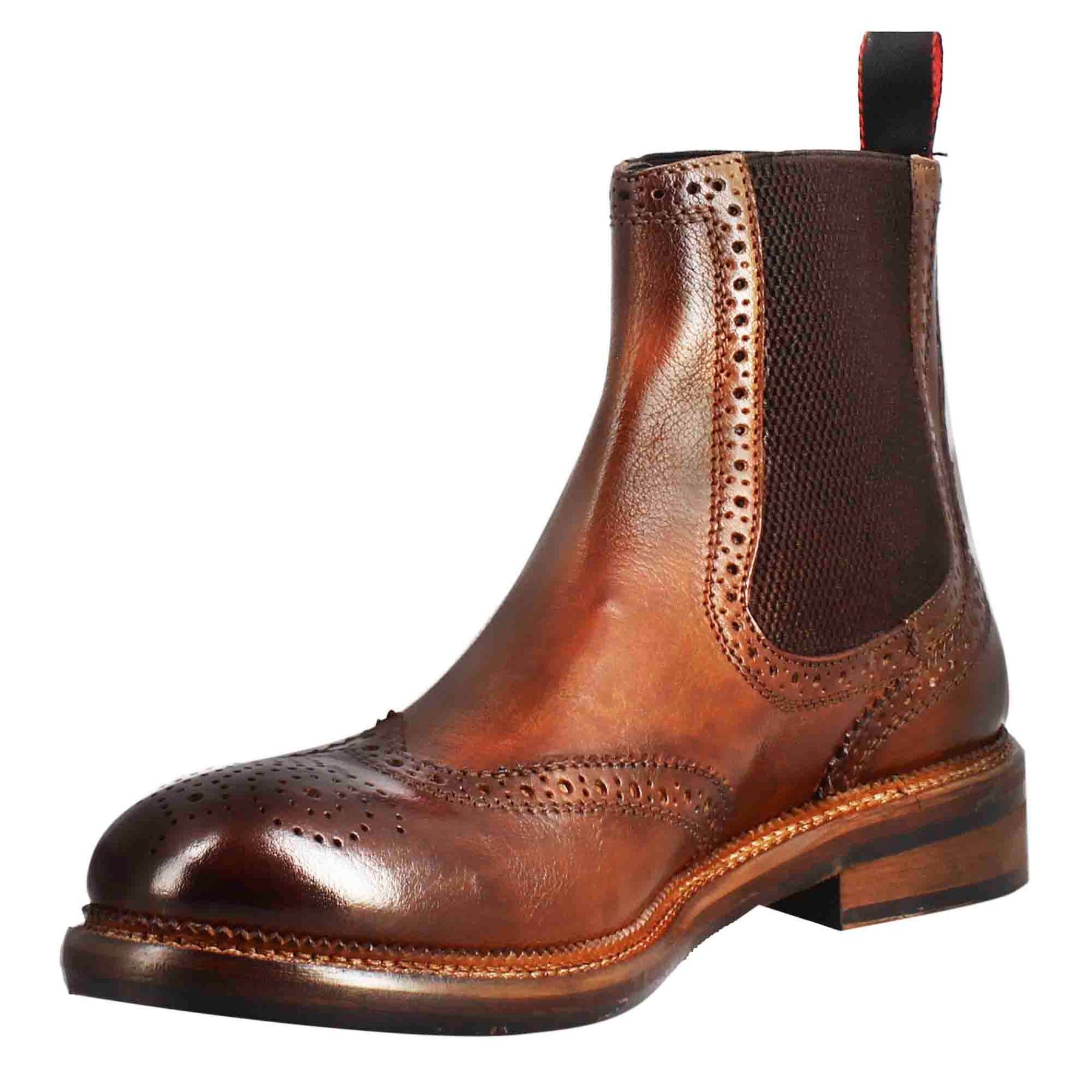 Men's candy chelsea boot in washed leather, dark tan color