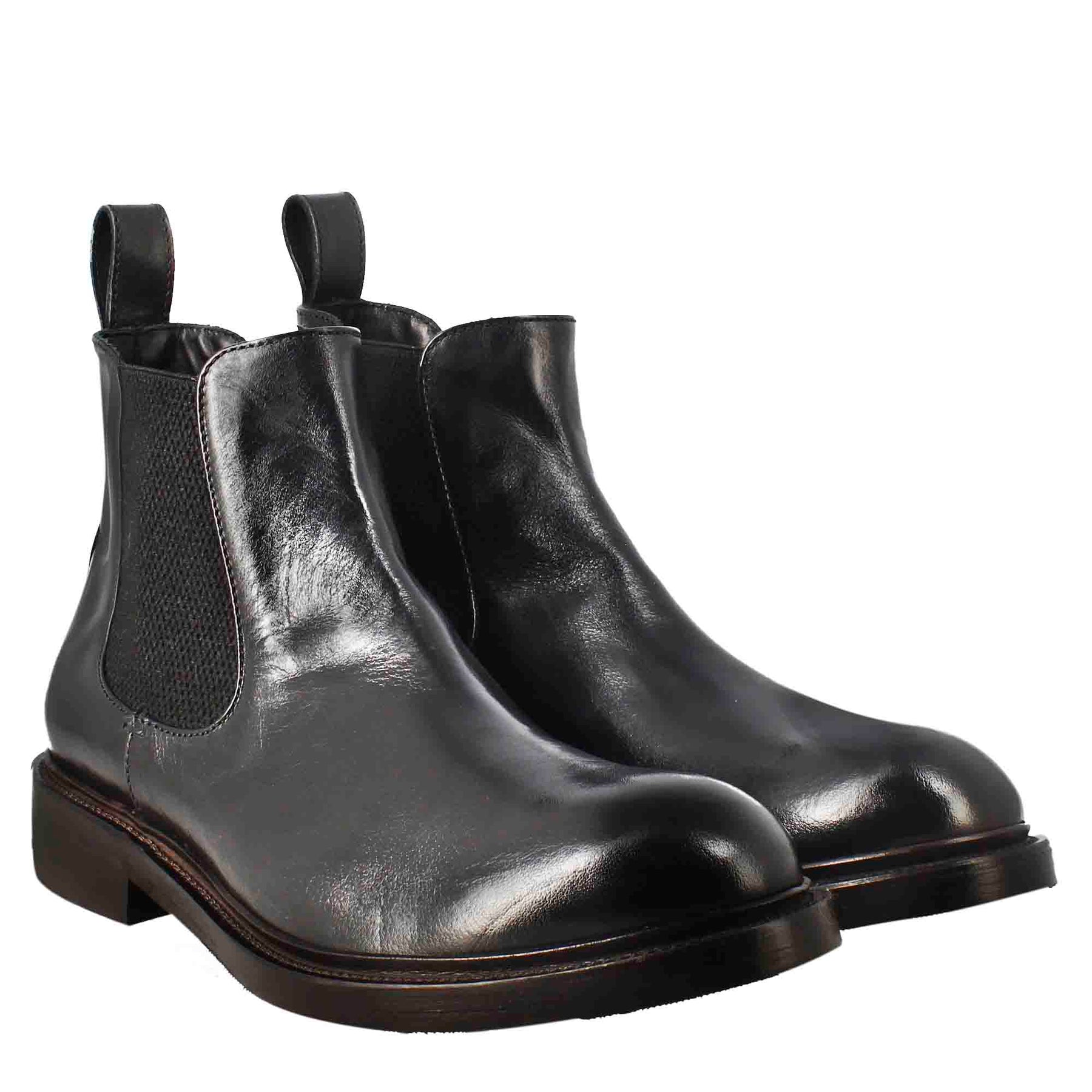 Chelsea-Diver-Stiefel für Herren aus schwarzem gewaschenem Leder
