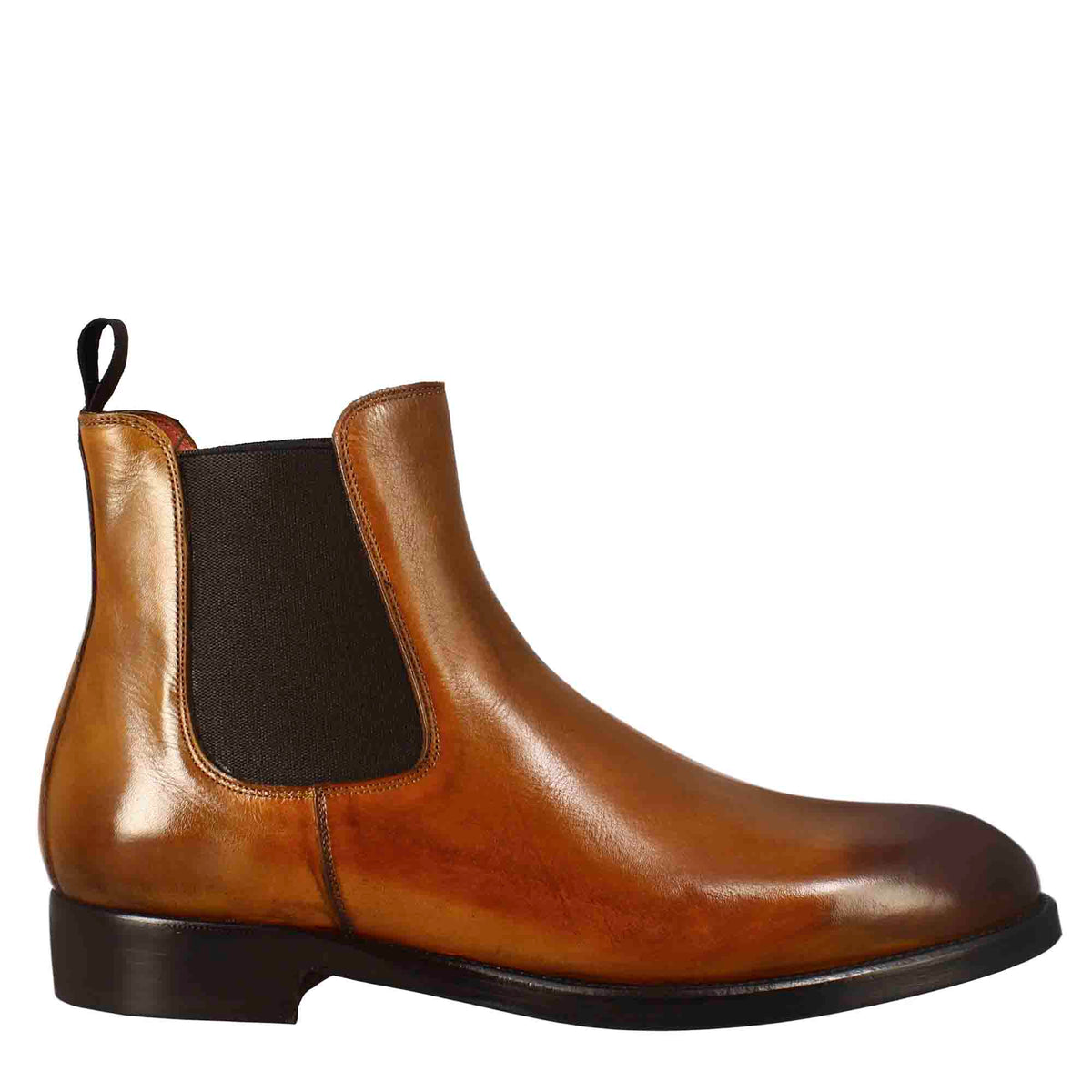 Smooth men's chelsea boot in light brown leather with elastic