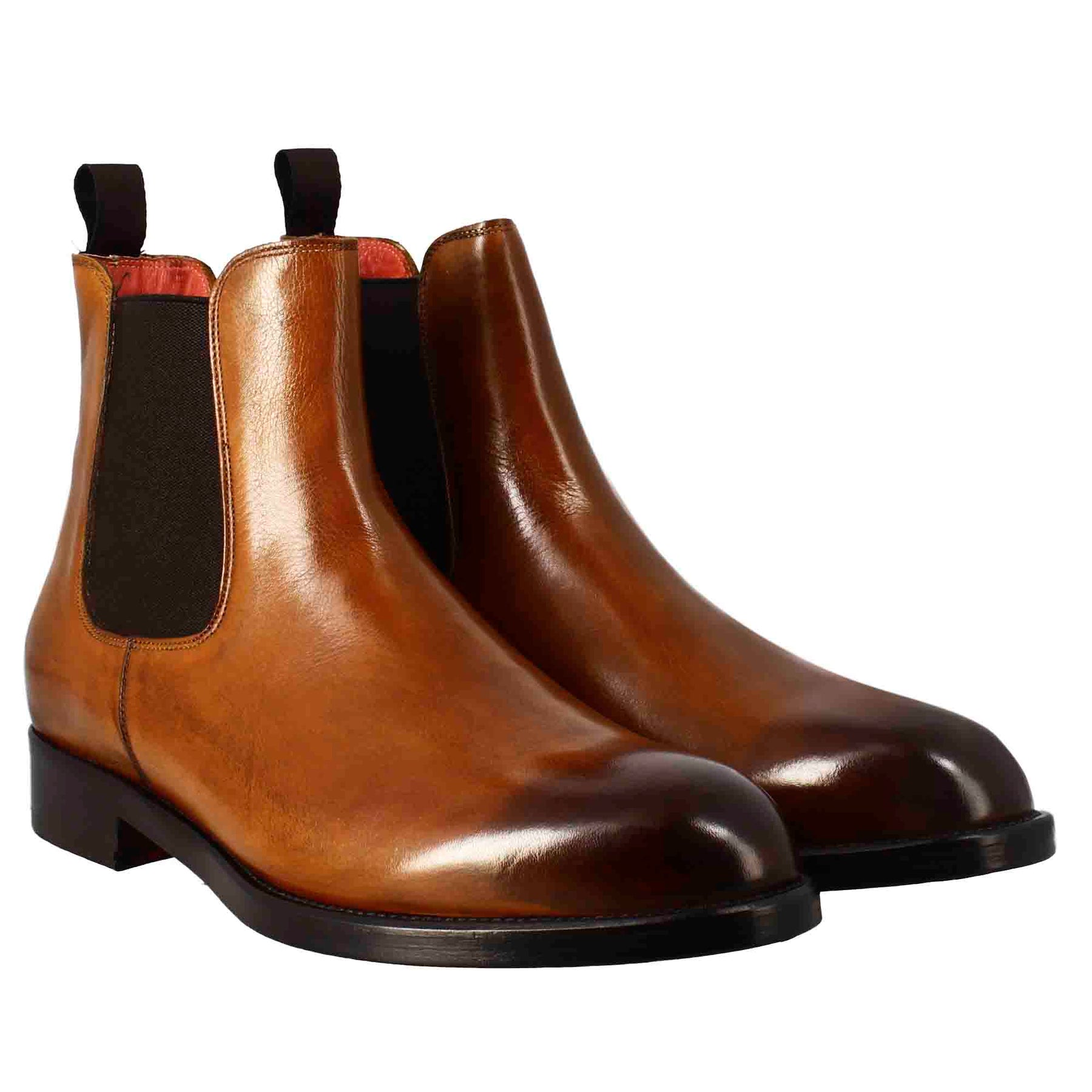 Smooth men's chelsea boot in light brown leather with elastic