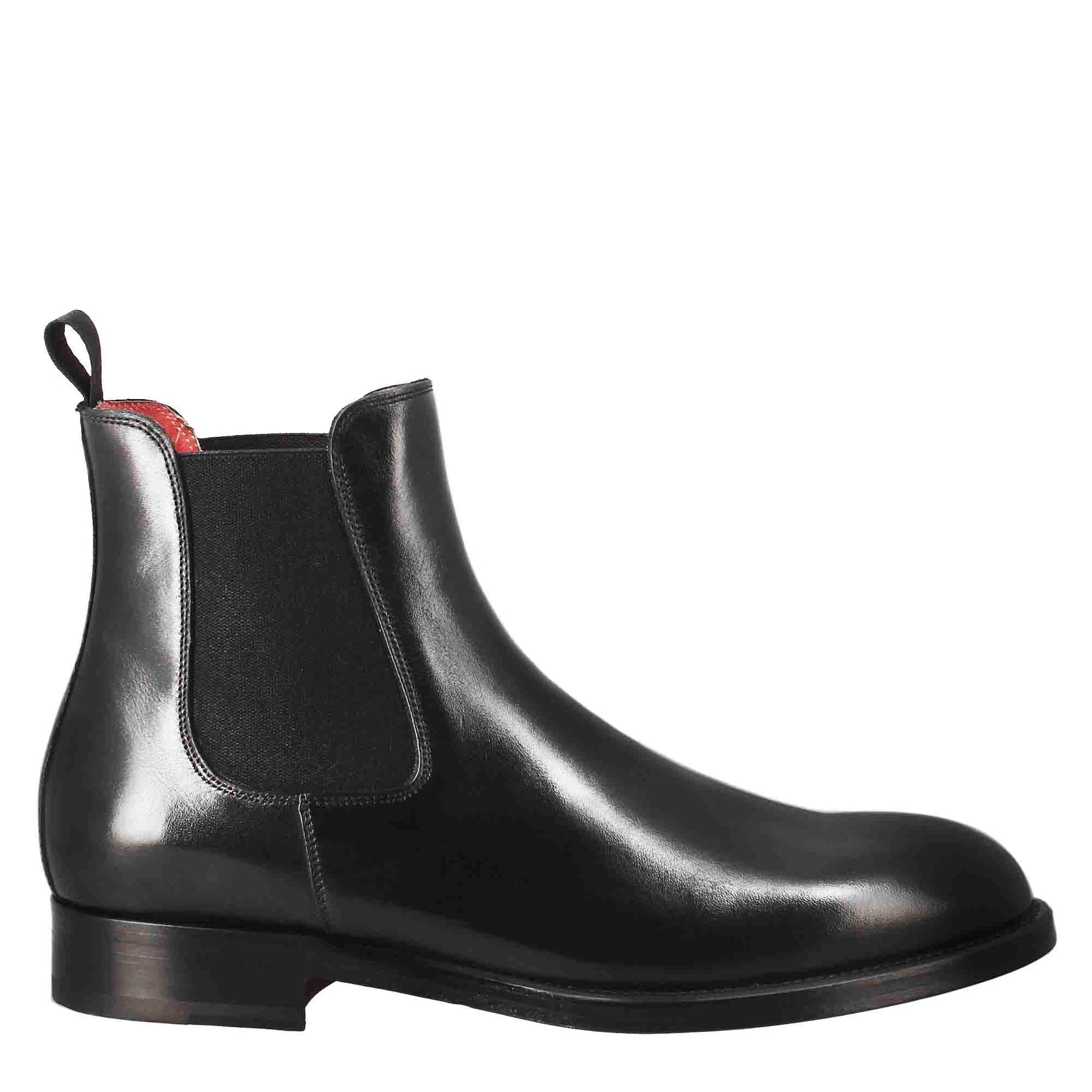 Men's Chelsea boot in black leather with elastic