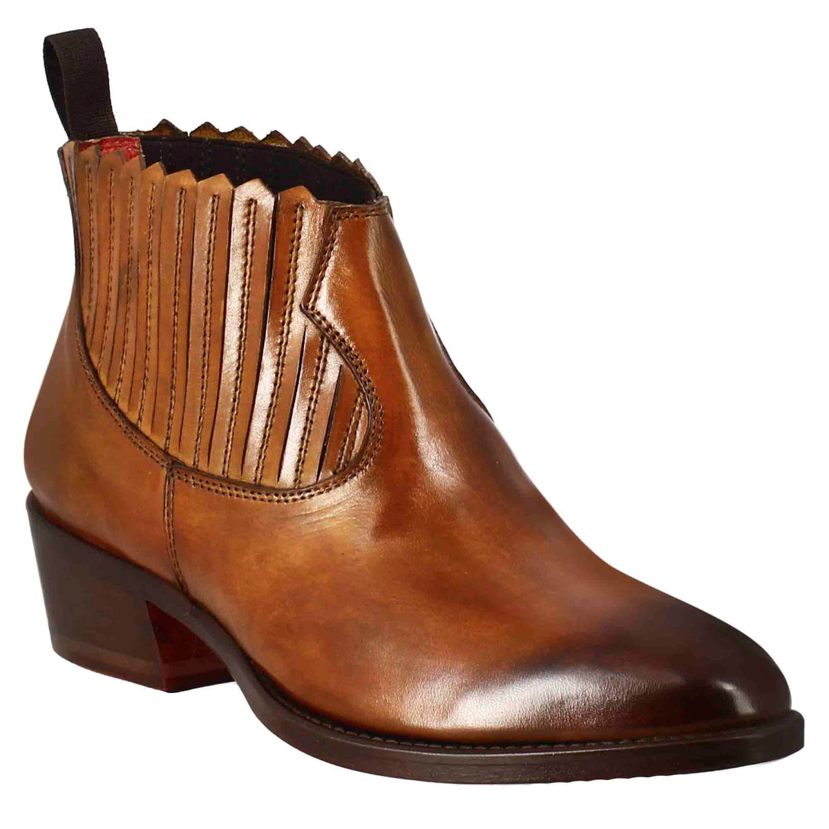 Women's ankle boot with collar cutouts in light brown leather