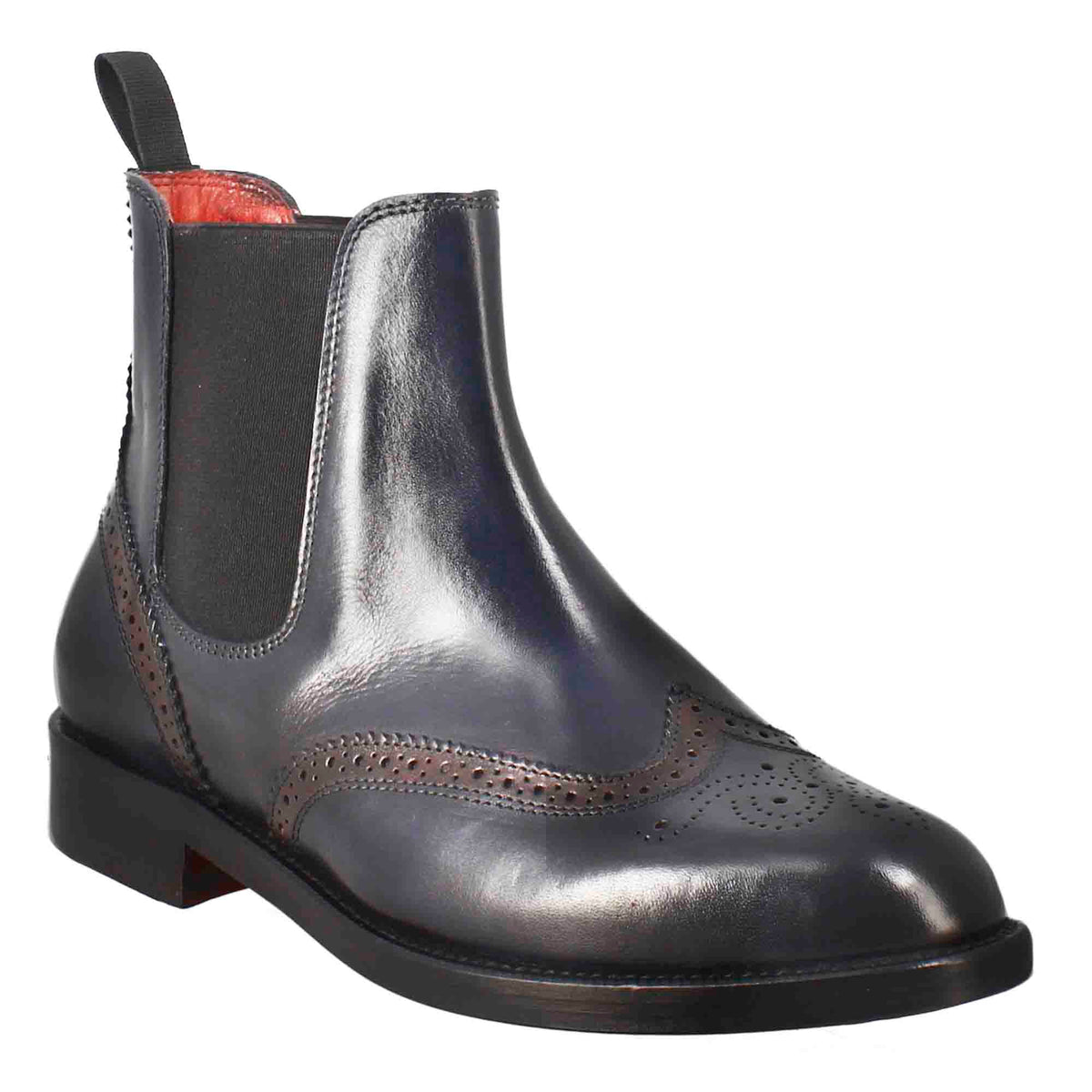 Women's Chelsea boot with brogue details in blue leather