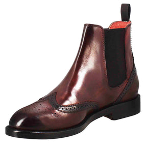 Women's Chelsea boot with brogue details in burgundy leather