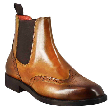 Women's Chelsea boot with brogue details in dark brown leather Women's Chelsea boot with brogue details in dark brown leather