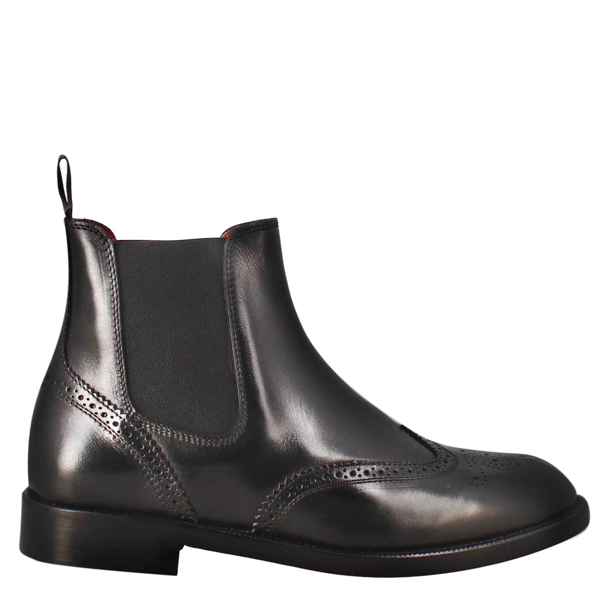 Stivaletto da donna chelsea con dettagli brogue in pelle colore nero