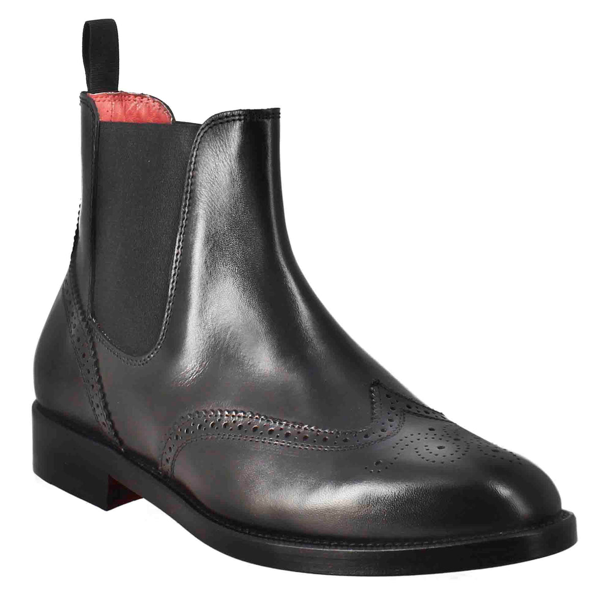 Stivaletto da donna chelsea con dettagli brogue in pelle colore nero