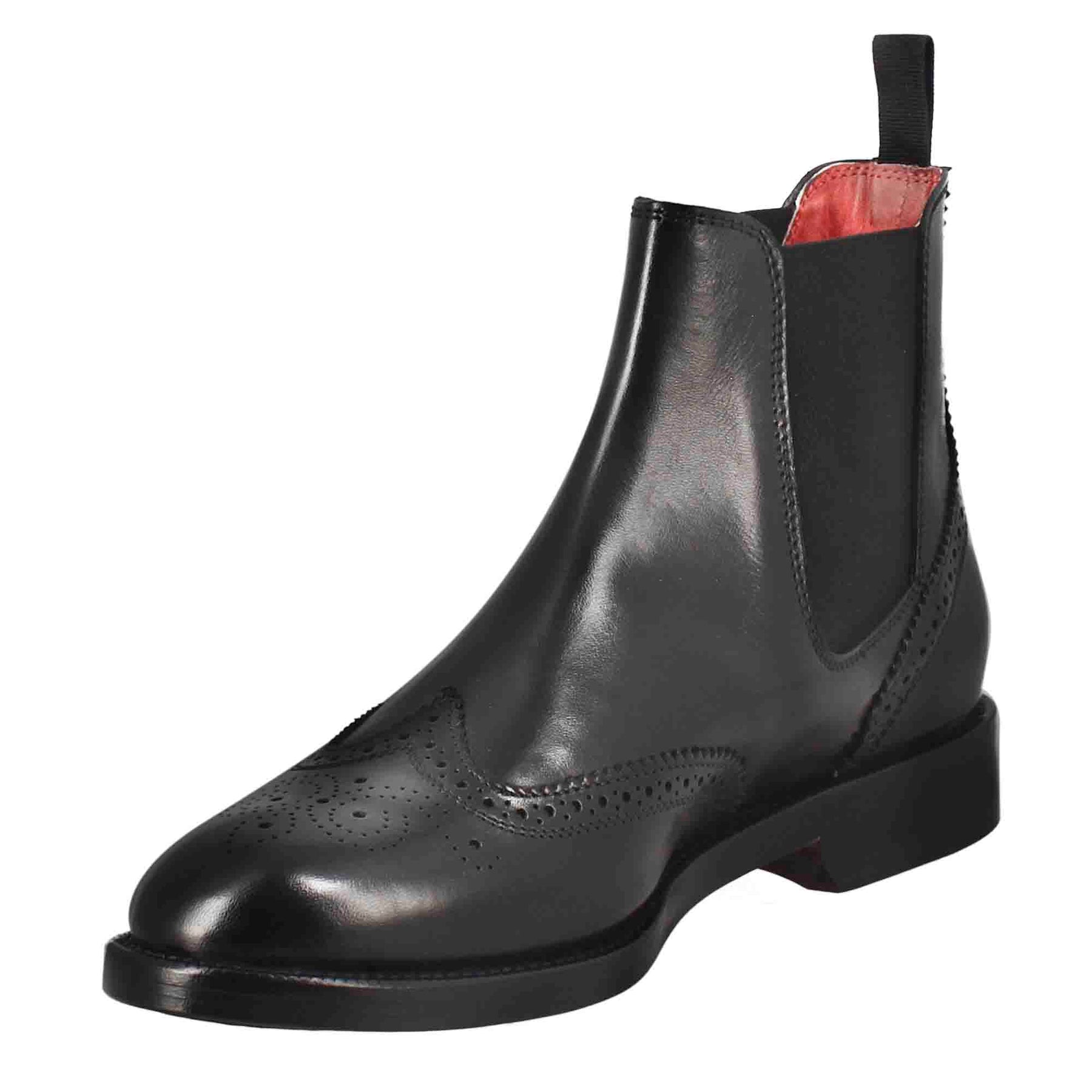 Women's Chelsea boot with brogue details in black leather