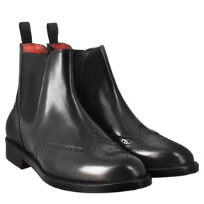 Women's Chelsea boot with brogue details in black leather